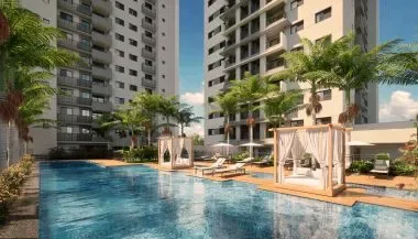 Imagem de divulgação do Ecoville Figueira, em Alto da Glória, Goiânia. Pode ser perspectiva artística.