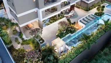 Imagem de divulgação do Envolt Biophilic Home, em Setor Bueno, Goiânia. Pode ser perspectiva artística.
