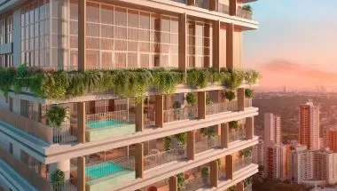 Imagem de divulgação do Legítimo Flamboyant Residencial, em Jardim Goiás, Goiânia. Pode ser perspectiva artística.