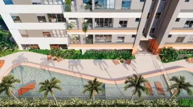 Imagem de divulgação do Ludovic Apartments, em Setor Central, Goiânia. Pode ser perspectiva artística.