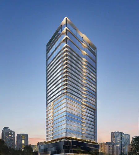 Imagem oficial de divulgação de Passeo Opus Offices, Goiânia. Pode ser perspectiva artística.