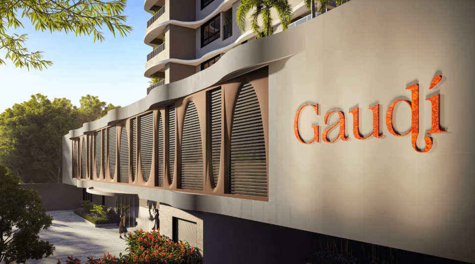 Imagem oficial de divulgação de Gaudí Residências, Goiânia. Pode ser perspectiva artística.